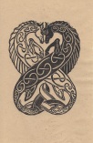 Celtic Seahorses (linocut on banana paper)