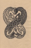 Celtic Seahorses (linocut on banana paper)