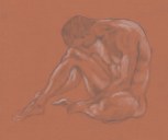 Man Forming a Triangle — coloured pencils on toned paper. Going through my sketches, I was amused to see how many similar poses I've drawn over the years — there are only so many ways the human body can fold up, after all. I thought this drawing made an interesting comparison with the previous one.