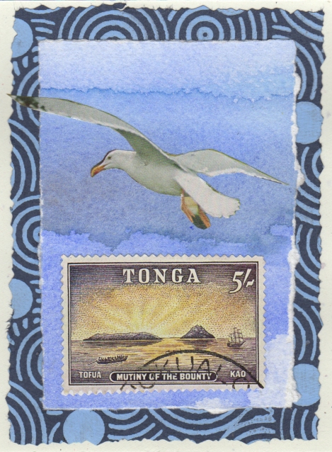 Tonga — stamp, Japanese gift wrap, photo, hand decorated paper