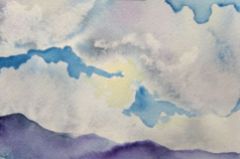"The Sky's the Limit" — a tiny painting, 4x6 inches, in which I demonstrated lifting wet paint to reveal the light.