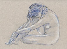 The Blues — Indigo and white coloured pencils on toned paper _ ten minute pose