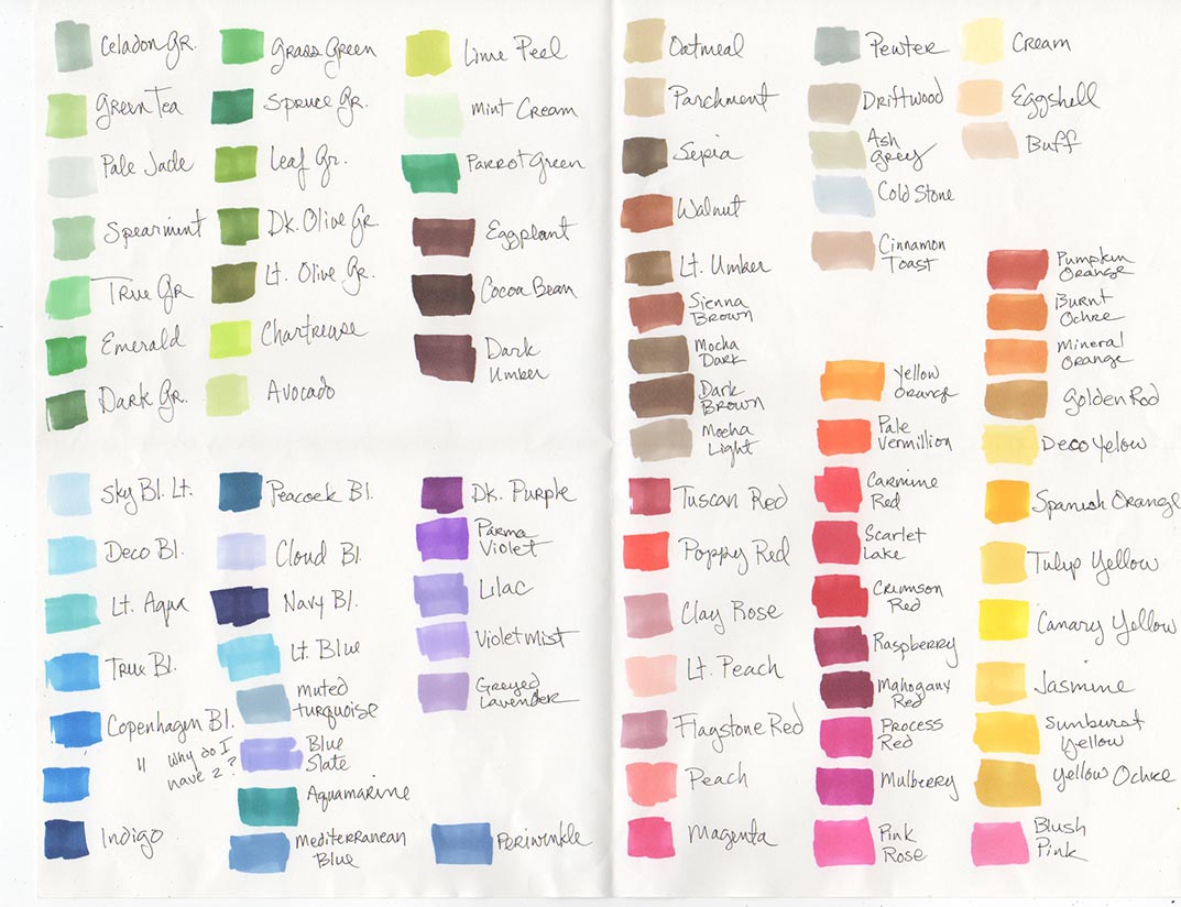 Brush Marker Colour Chart
